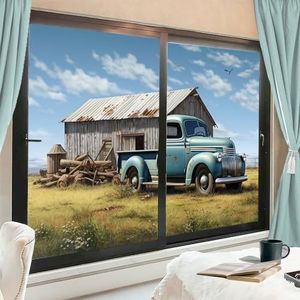 Landelijke rustieke vrachtwagen raamfolie bekledingen vintage schuur oude autoraam privacy film niet-klevende glasfilm decoratieve statische hechtfolie voor thuiskantoor 90 x 160 cm x 2 stuks