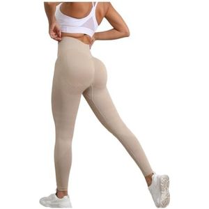 Yogabroek met hoge taille, heuplift en buikverstrakking Fitness hardloopyogabroek for dames, trainingslegging (Color : Khaki, Size : L)