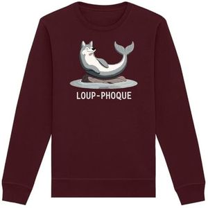 Sweatshirt met zeewolf, uniseks, bedrukt in Frankrijk, 100% biologisch katoen, cadeau voor dieren, verjaardag, humor, origineel grappig, Bordeaux, XS