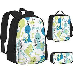 OGNOT Paar paard Print School Rugzak Tieners Meisjes Jongens Schooltassen, Lunchtas, Etui, Lichtgewicht Waterbestendig Boekentas, Leuke dinosaurus, Eén maat, Schooltas Set