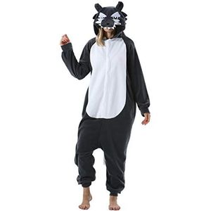 Pyjama volwassen dames, uniseks dieren-onesies, innovatieve herenpyjama, nachtkleding voor Halloween, thuiskleding, rollenspelkostuum, eendelige loungewaar voor lichaamslengte van 148-187 cm, Grijze