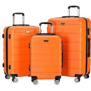Koffer Bagage ABS 3-delige Set Met Slot Spinner 20in 24in 28in, Lichtgewicht Bagage Voor Op Reis Bagage (Color : Orange, Size : 20+24+28inch)