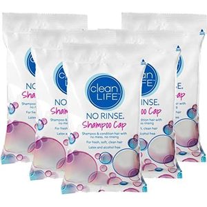 CleanLife No-Rinse Waterless Shampoo Cap - reinigt en staat haar zonder knoeien of druppeltjes - Massage haar door middel van Cap, handdoek droog en stijl (5-Pack)