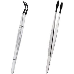 Set Van 2 Pincetten Met Rubberen Punt For Ambachtelijk Pincet, Tang, Sieradenstempel, Plastic Doos (15 Cm).