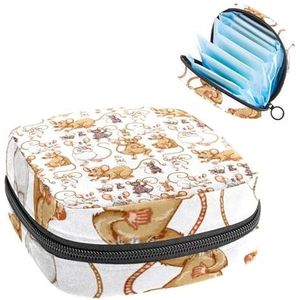 Maandverband Opbergtas, Menstruatie Cup Pouch Tampon Bag, Menstruatie Pads Houder Organizer voor Vrouwen Meisjes, Leuke Cartoon Muizen Ratten op Witte Achtergrond