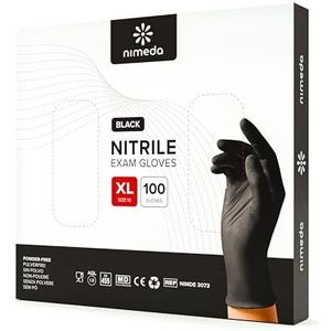 NIMEDA Nitril handschoenen XL zwart 100 stuks latexvrij poedervrij wegwerphandschoenen zwart nitril maat XL