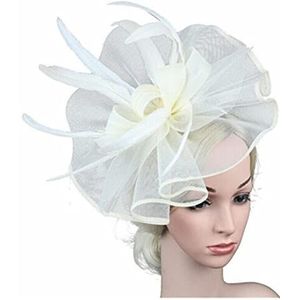Grade vrouwen grote bloem fascinator haar clip veren hoed, bruiloft koninklijke ascot race accessoires hoofdbanden voor vrouwen (kleur: beige, maat: 1)