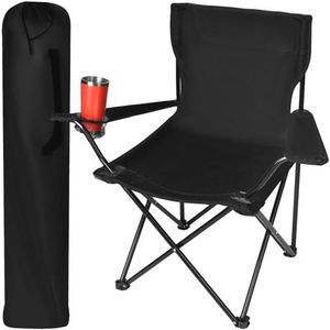 TRIZAND Opklapbare visstoel, campingstoel met armleuningen en bekerhouder, tot 100 kg, opvouwbaar met draagtas, zwart/grijs/groen, 23675, kleur: zwart