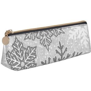 KemEng Kerst Sprankelende Zilvergrijze en Witte Sneeuwvlokken, Potlood Pouch Driehoek Pen Case Draagbare Lederen Potlood Tas met Rits Cosmetische Pouch Bag, zoals afgebeeld, Eén maat, Tas Organizer