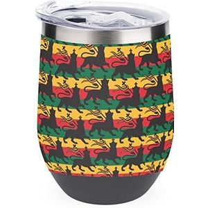 Rastafari vlag met de leeuw geïsoleerde beker met deksel schattige roestvrijstalen koffiemok duurzame theekop reismok zwarte stijl