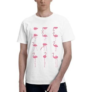 CKGODGF Flamingo's op witte print heren katoenen T-shirt, casual en comfortabel korte mouw, geschikt voor fitness en dagelijks gebruik, Wit, S