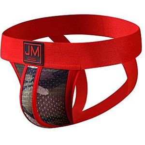JOCKMAIL Heren jockstraps ondergoed sexy mesh laagbouw stretch jock riem voor mannen, Rood, XXL