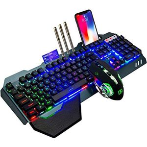 LexonTech - Gamingtoetsenbord en Muis - Zwart - Mechanisch Gevoel, Oplaadbare Batterij, Regenboog Achtergrondverlichting