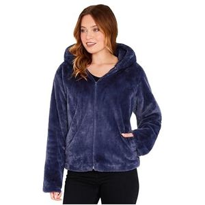 CityComfort Pluizige damesjas met capuchon, knusse stijlvolle imitatiebont - cadeaus voor haar, marineblauw, L