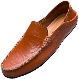 MCICI Mocassins voor mannen, hoogwaardig echt leer, modieus, slip-on, rijschoenen, casual, plat, 38-44, Bruin, 41.5 EU