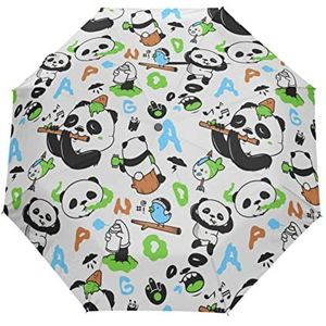 Panda Alfabet Baby Cartoon Paraplu Winddicht Automatische Opvouwbare Paraplu Auto Open Sluiten voor Mannen Vrouwen Kids, Patroon, 88 cm