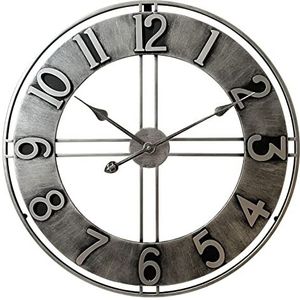 LW Collection Wandklok Becka Grijs Zilver 60cm - Grote industriële wandklok metaal - Moderne wandklok - Stil uurwerk - Stille klok