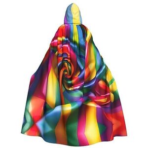 SSIMOO Regenboog gestreepte mantel met capuchon, vreselijke spookfeestmantel, geschikt voor Halloween en themafeesten