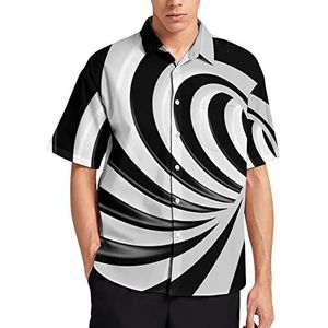Psychedelische zwart-wit Swirl heren T-shirt met korte mouwen casual button down zomer strand top met zak