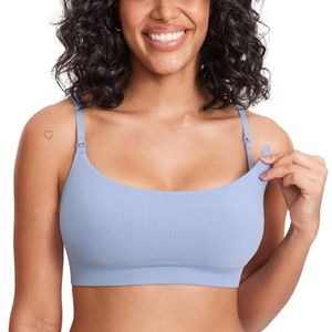 MOMANDA Vrouwen voedingsbeha zonder beugel Naadloos Geribd Bralette Sport Zwangerschap Verpleeg-BH's Slapen Comfortabel Maanlicht Blauw M