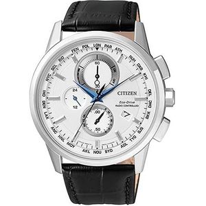 Citizen Herenhorloge Radio Controlled Chronograaf Quartz Leer AT8110-11A, zwart/wit, misura unica, Sieraden