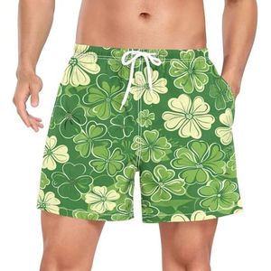 Niigeu Cartoon Shamrock Flowers Green mannen zwembroek shorts sneldrogend met zakken, Leuke mode, XXL