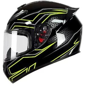 Full Face Motorhelm met Dubbele Achtervleugels DOT Gecertificeerd - Lichtgewicht en Duurzame Volwassen Motorfiets Straat Fietshelm (Gele lijnen, M)(Yellow lines,X-Large)