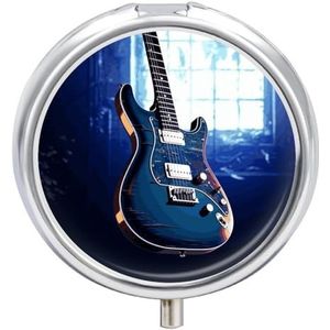 Ronde Draagbare Pil Dispenser Prachtig Blauwe Gitaar Gedrukt Reizen Medicatie Organizer 3 Compartiment Geneeskunde Opbergdoos met Spiegel