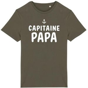 Rigolo Captain Papa, T-shirt voor heren, bedrukt, in Frankrijk, 100% biologisch katoen, verjaardagscadeau voor papa, origineel, kaki, XL