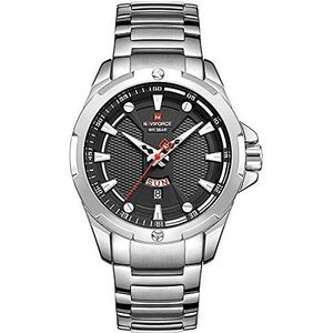 NAVIFORCE Mens Rvs Waterdichte Horloges Casual Mode Multifunctionele Dag Datum Analoge Quartz Horloge, Nf9161-s-b, Armband