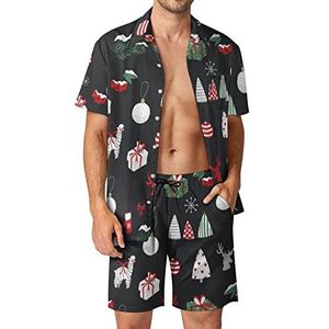 Vrolijk kerstpatroon Hawaiiaanse bijpassende set voor heren, 2-delige outfits, button-down shirts en shorts voor strandvakantie
