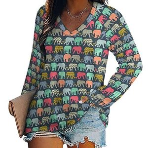 Retro Wave Olifant Flamingo Dames Lange Mouw V-hals T-shirts Herfst Tops Trui Tuniek Tee voor Leggings