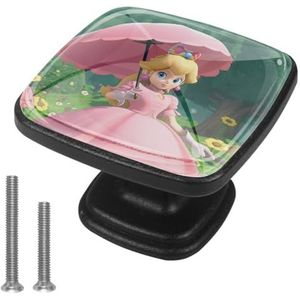 Voor Princess Peach vierkante glazen lade trekt met schroeven (4 stuks) - ABS materiaal-3,0 x 2,1 x 2 cm - Set van 4 kastknoppen voor keuken, badkamer - decoratieve handgreep hardware voor meubels,