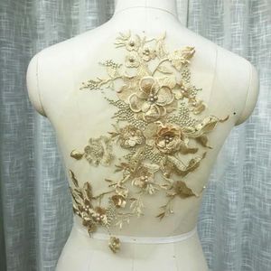 3D bloemen kralen kant stoffen applique borduurwerk naaien op patches voor bruiloft/avondjurk kleding patches scrapbooking-goud