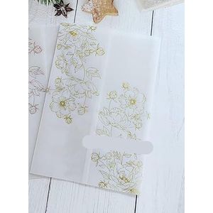 Vellum jasje huwelijksuitnodigingen, 50 stuks bloemenuitnodigingskaarten met glitterlabel en envelop, vellum-hoes, printbare kaarten(Gold Flower,Just Vellum Wrap)
