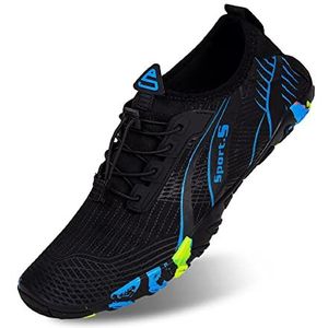 IceUnicorn Strandschoenen voor dames en heren, zwemschoenen, aquaschoenen, zomer, surfschoenen, blotevoetschoenen, minimalistische knit, 934, zwart/blauw., 43 EU