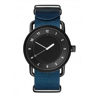 OSOLVE Herenhorloge Trendy Eenvoudige Canvas Nylon Band Horloge Europese en Amerikaanse Retro Dunne Student Quartz Horloge, blauw-zwart