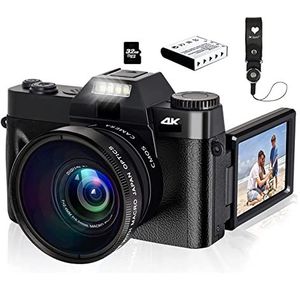 Videocamera Vlogcamera Recorder Digitale camera for fotografie 4K-camcorder LCD-flipscherm Fotocamera 16x zoom Groothoeklens Selfie Webcam(No TF Card,WITH LENS)