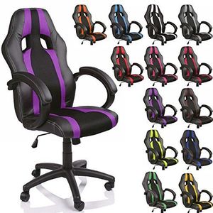 TRESKO® Racing directeursstoel bureaustoel draaistoel gestreept in 13 kleurvarianten, gevoerde armleuningen, wipmechaniek, liftsysteem SGS-getest (zwart/lila)