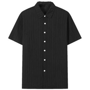 Dvbfufv Linnen overhemd voor heren met korte mouwen, casual baggy, revers strand T-shirt, modieuze trendy Hawaïaanse shirts, Zwart, S
