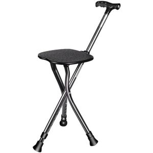 opvouwbare stoel Wandelstok met zitting, LED-verlichting, verstelbaar en opvouwbaar, zwart, 30 x 84-94 cm