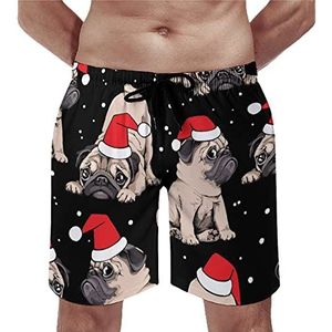 Kerst Puppies Pugs Mens Beach Shorts Sneldrogende Board Shorts Mesh Voering Strandbroek Gym Zwembroek XS