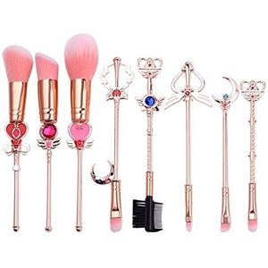 Eljjhah Nieuwe Sailor Moon Cosmetische Borstel Make-up Borstels Set 8 stks Gereedschap Kit Oogvoering Shader Foundation Poeder Natural-Synthetisch Roze Haar (Handvat Kleur: 02)