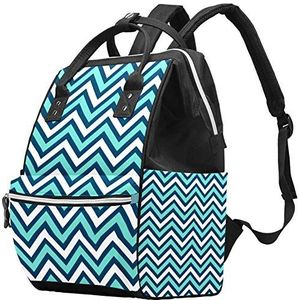 Multifunctionele grote baby luiertas rugzak,Blauw en wit Chevron patroon,Luiertas Travel Back Pack voor mama en papa