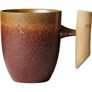 BLacOh Mokken keramische vintage kantoor thee water beker creatieve retro aardewerk koffie melk mokken met houten handvat drinkgerei koffiemokken (maat: zoals getoond, kleur: 2-2)
