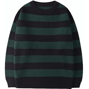 Herfst gestreepte gebreide trui Casual Oversized Pullovers Tops Harajuku Losse Warm Jumper Dames Truien Streetwear-L,Green black