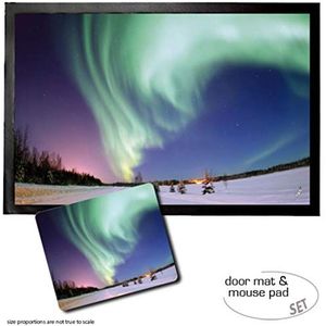 1art1 Polar Lampen, Aurora Borealis Over Snow Covered Landscape Deurmat (60x40 cm) + Muismat (23x19 cm) Cadeauset