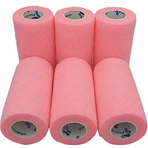 Roze samenhangend verband 6 rollen x 10 cm x 4,5 m zelfklevend flexibel verband, professionele kwaliteit, eerste hulp, sportblessures, individueel verpakte rollen - pak van 6