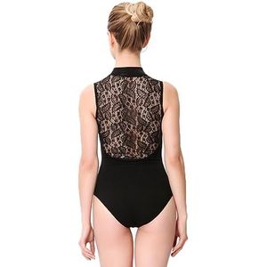 Lanbodance Dames Turnpakje met rits voor volwassen ballet dans bodysuit, Zwart kant, XL