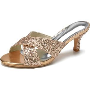 SYDZSW Trouwschoenen Naald Hak Glitter Hoge Hakken Bruidsschoenen Ivoor Sandaal Bride 35-43, Roze, 43 EU